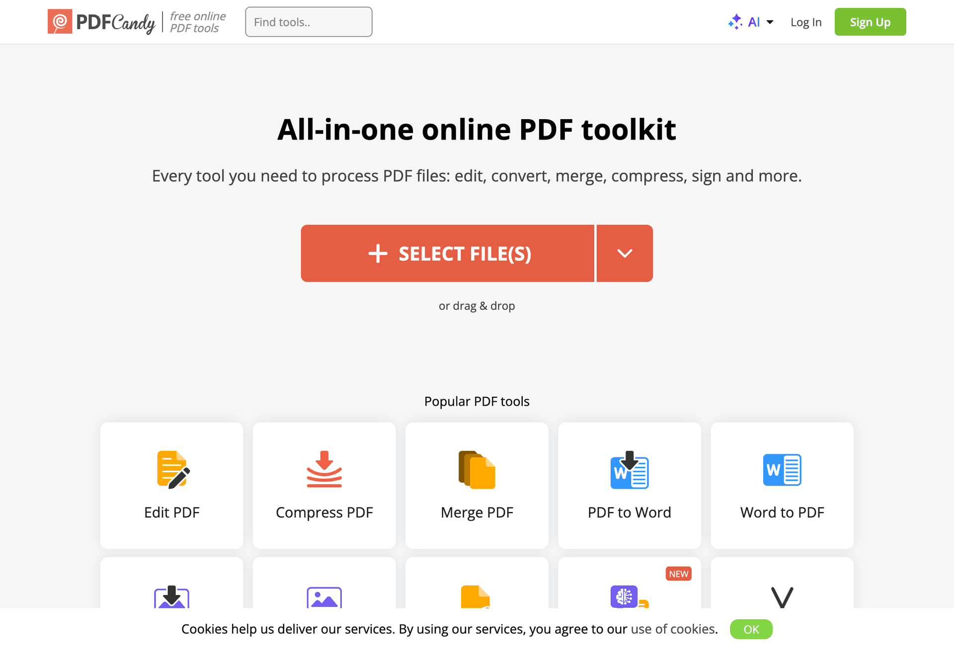 PDF Candy online PDF tools homepage