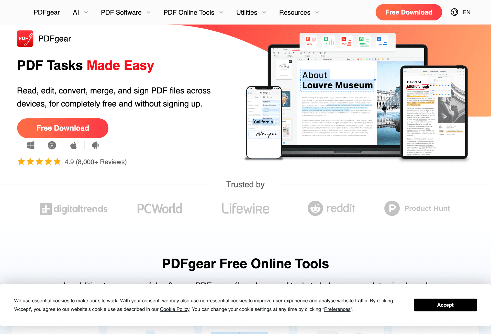 PDFgear free PDF editor homepage