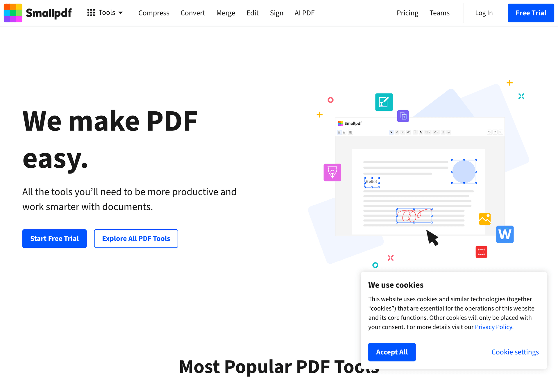 Smallpdf online PDF editor homepage